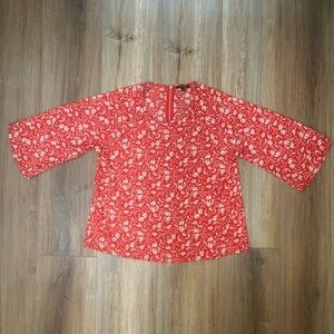 Red White Floral Papermoon Three-Quarter-Sleeve Top